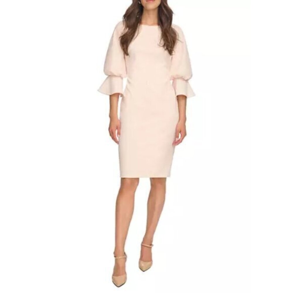 Calvin Klein Women's Puff Sleeve Solid Sheath Dress in Blossom Pink Size 8 NWT